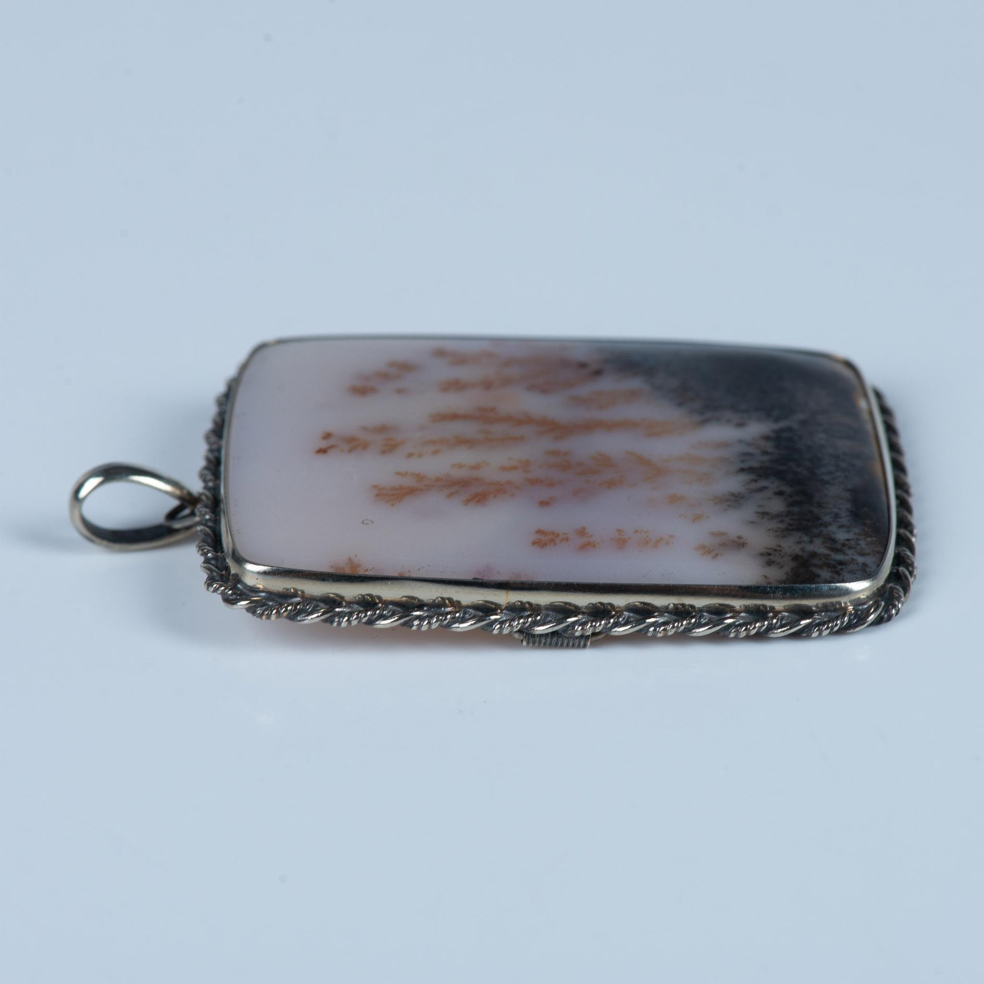Stunning Large Sterling Silver & Dendritic Agate Pendant Pin - Image 5 of 5