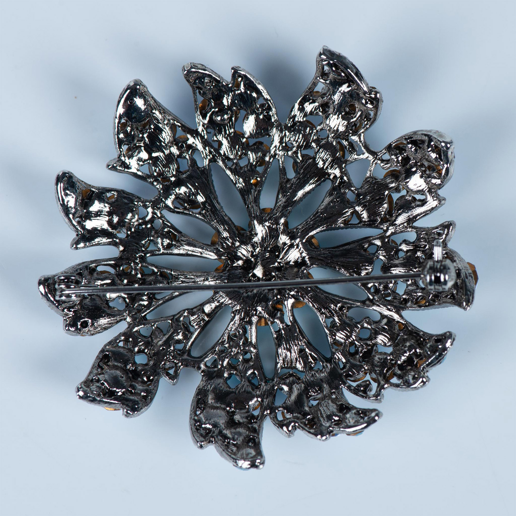 Large Brilliant Blue Rhinestone Flower Brooch - Bild 2 aus 4