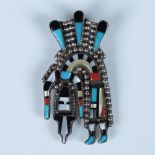 Zuni Sterling & Multi-Stone Inlay Dancing Man Pin Pendant