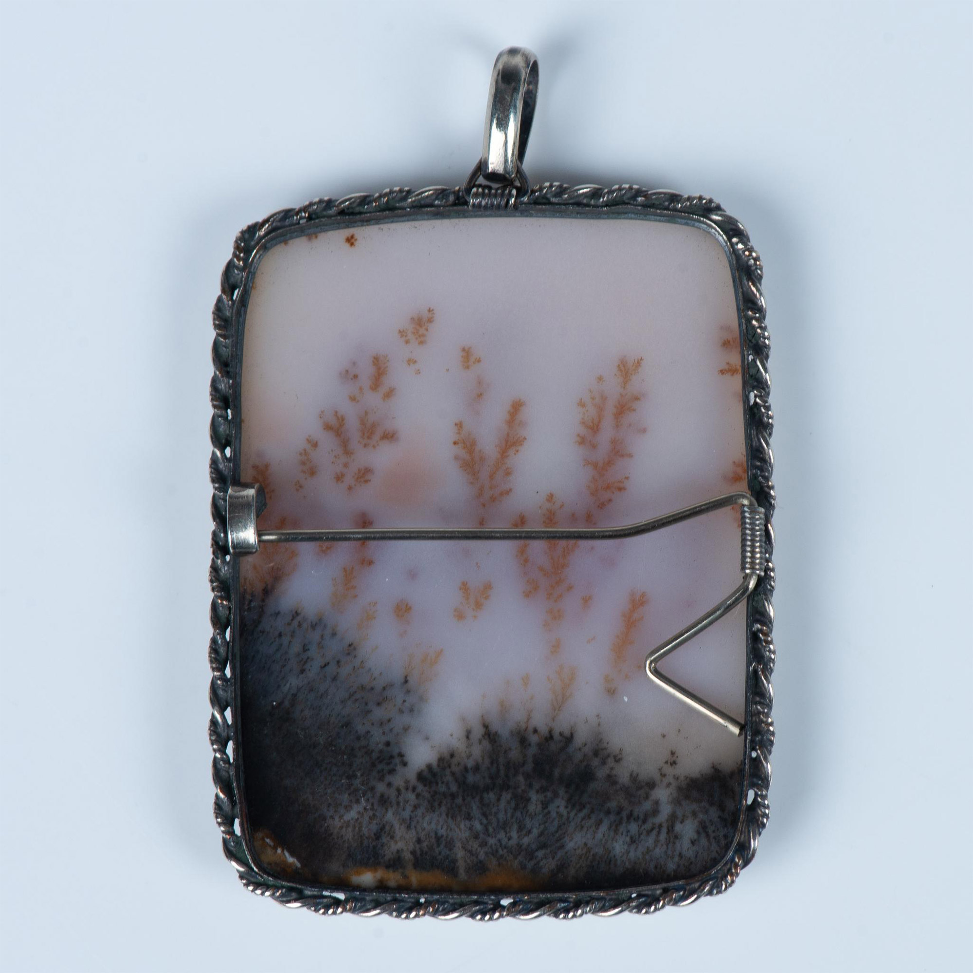 Stunning Large Sterling Silver & Dendritic Agate Pendant Pin - Image 3 of 5
