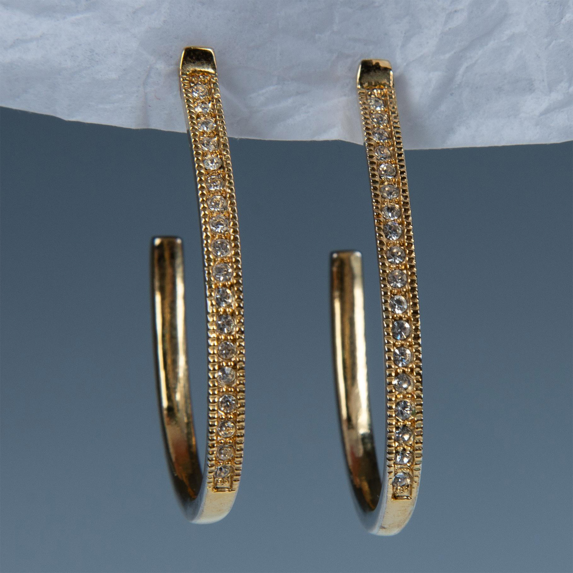 Chic Gold Metal & Crystal J-Hoop Earrings