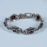 Art Nouveau Sterling Silver, Marcasite, and Garnet Bracelet