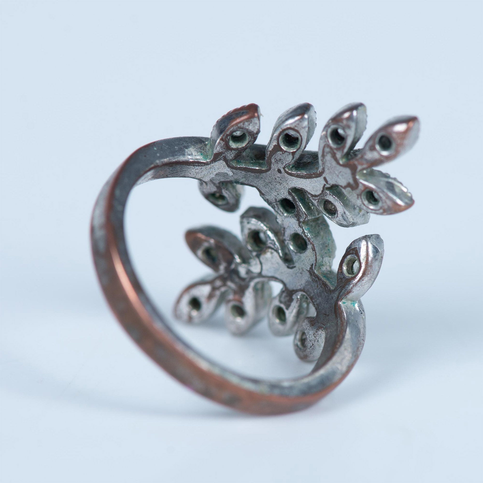 Lovely Silver Metal & Rhinestone Leaf Wrap Ring - Bild 3 aus 4
