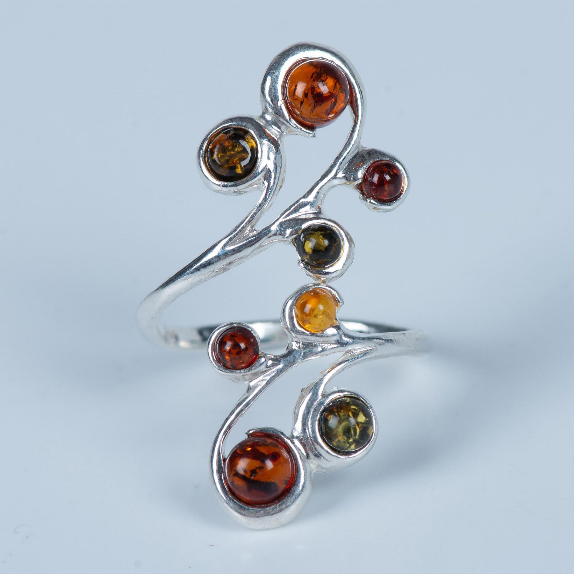 Exquisite Sterling Silver & Multi-Color Amber Ring