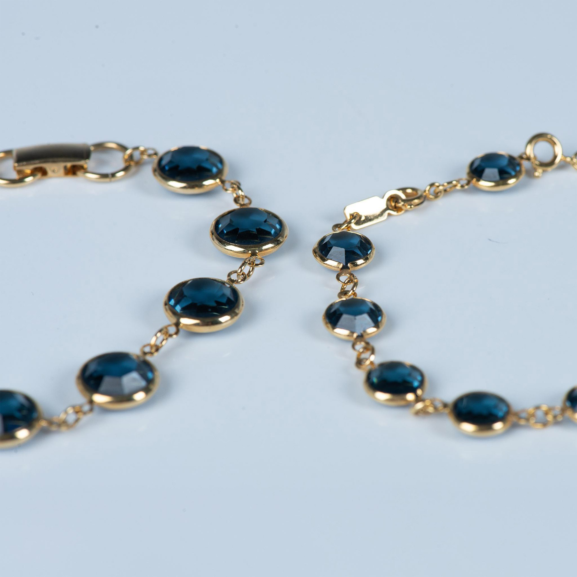 2pc Gold Metal & Dark Blue Crystal Bracelets - Image 2 of 3