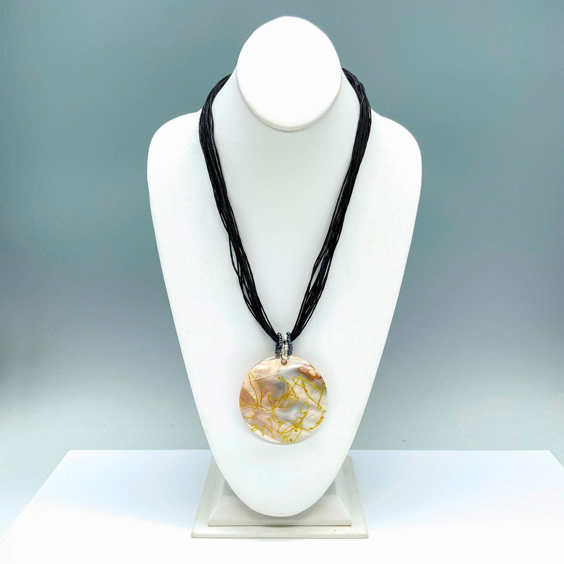 Hand-Painted Mother Of Pearl Medallion Pendant Necklace - Image 2 of 3