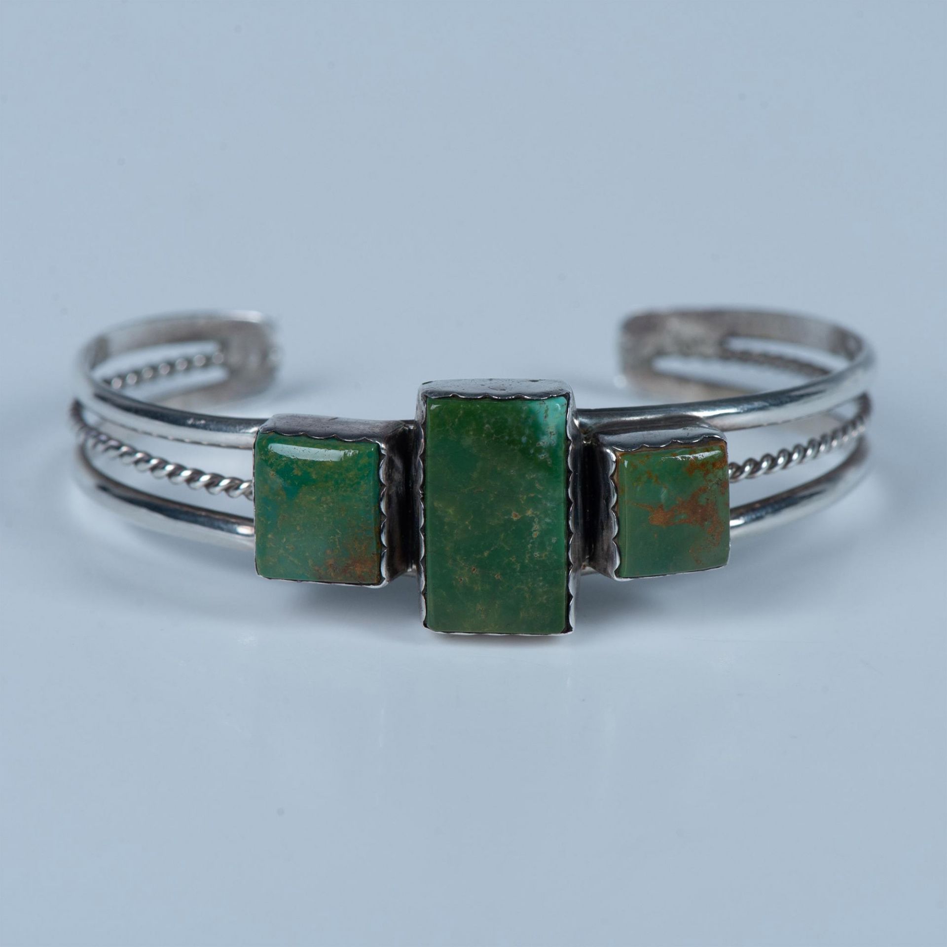 Native American Sterling & Green Turquoise Cuff Bracelet