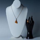 2pc Contemporary Sterling & Baltic Amber Necklace and Ring