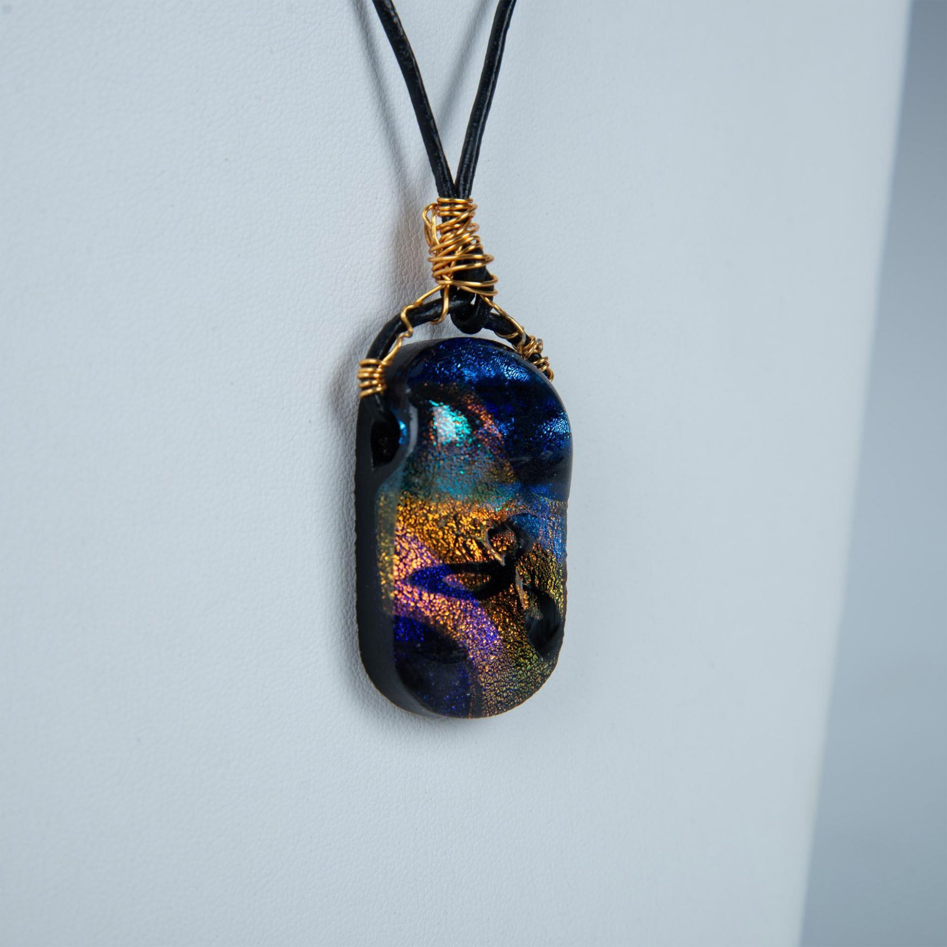 Wire Wrapped Dichroic Fused Glass Pendant Necklace - Image 2 of 4