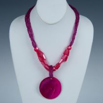 Fabulous Multi-Strand Pink Bead and Shell Medallion Necklace