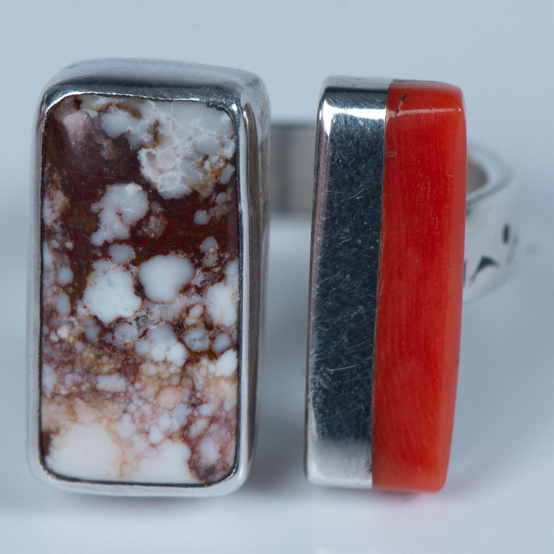 M. Slim Navajo Sterling, Coral & Wild Horse Magnesite Ring - Image 2 of 7