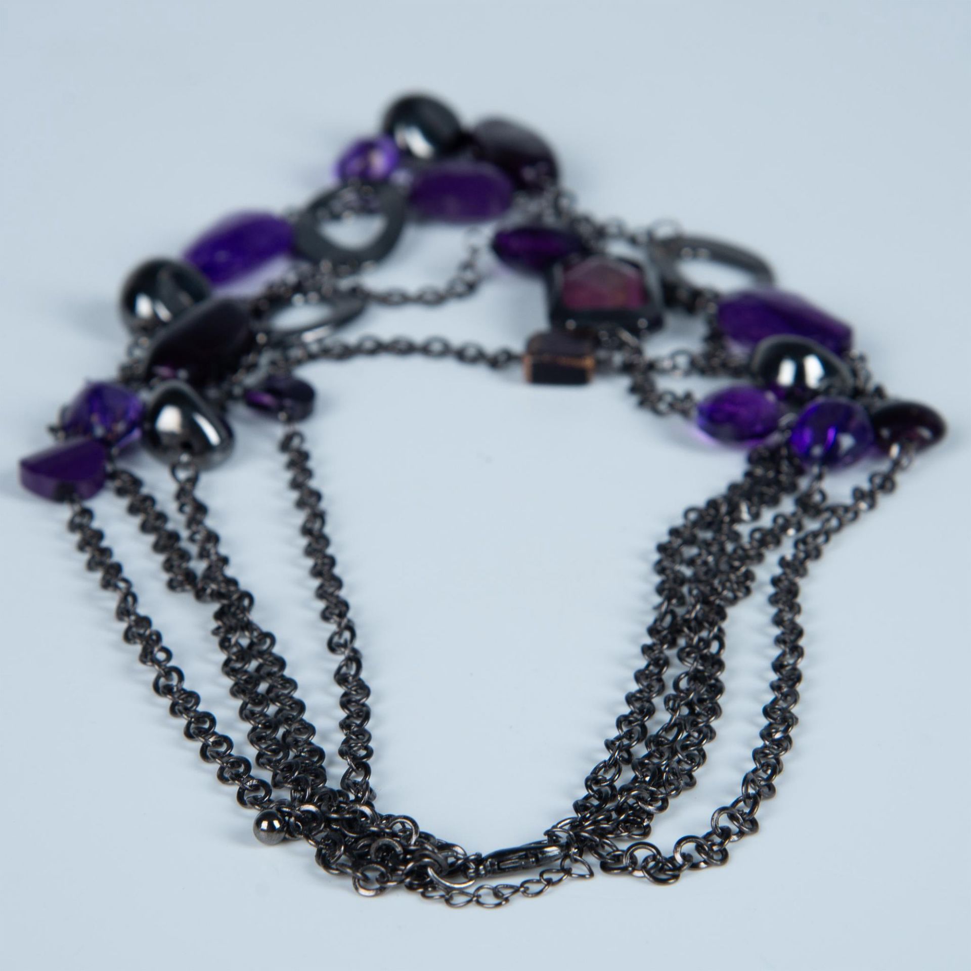 Chic Gunmetal Tone Purple Bead Multi-Strand Necklace - Bild 3 aus 3