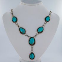 M. Begay Navajo Sterling Silver and Turquoise Drop Necklace