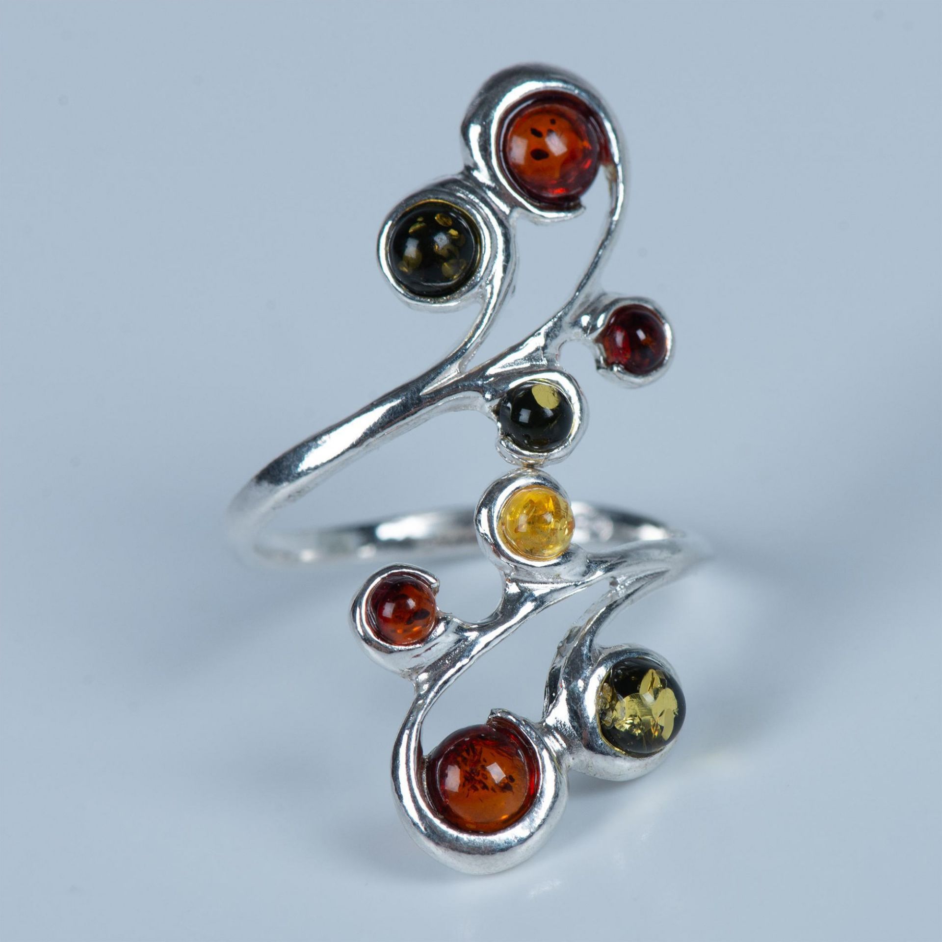 Exquisite Sterling Silver & Multi-Color Amber Ring