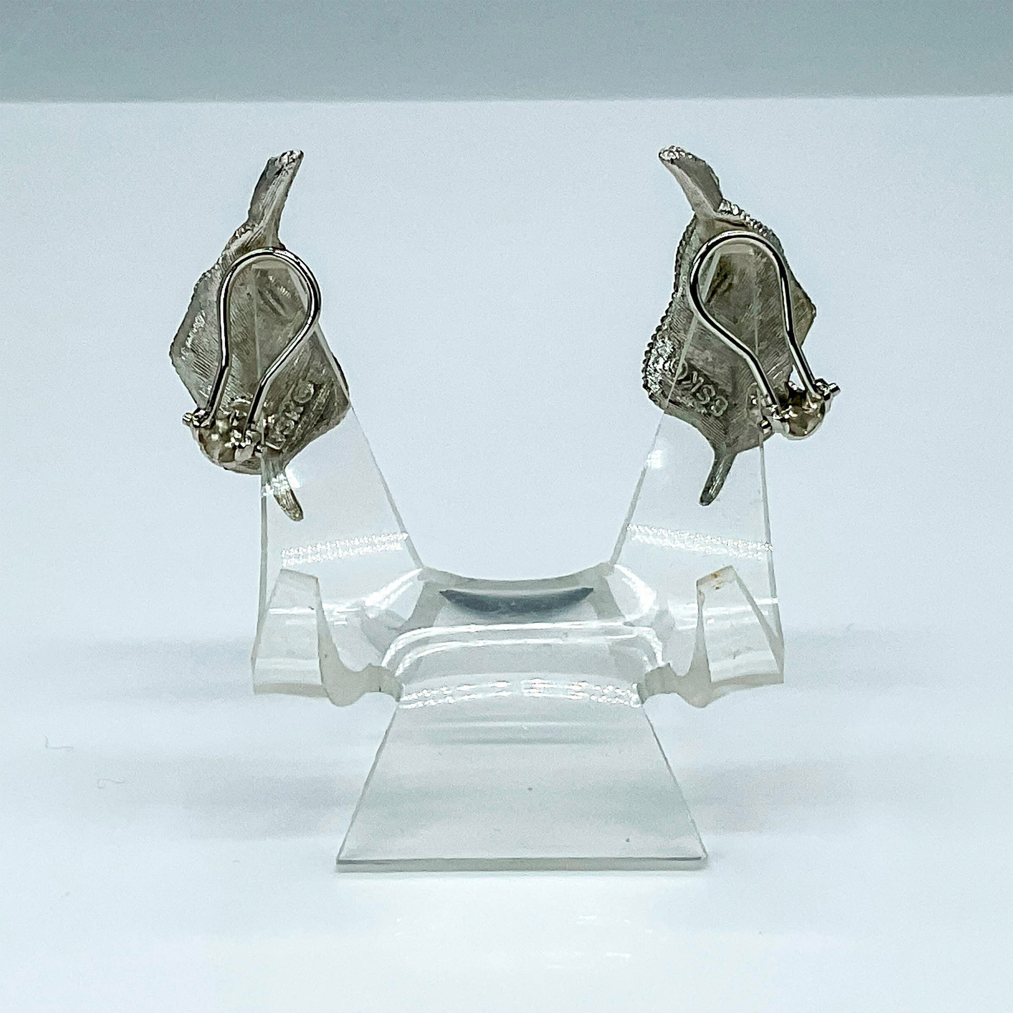 Pair of BSK Vintage Clip-On Silver-Toned Leaf Earrings - Image 2 of 3