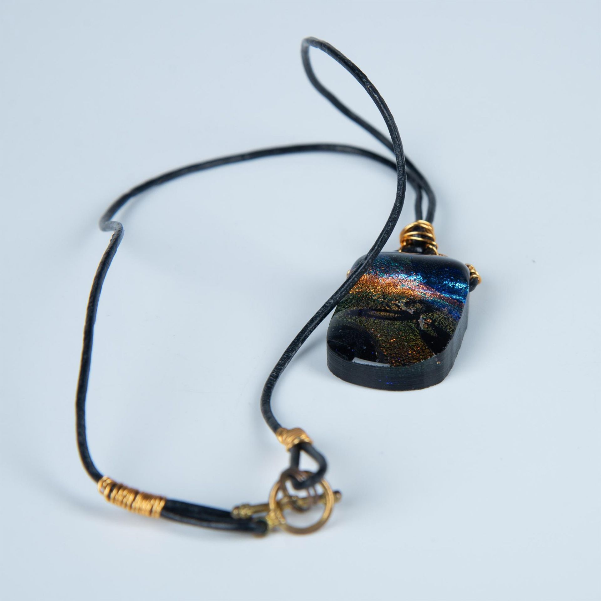 Wire Wrapped Dichroic Fused Glass Pendant Necklace - Image 4 of 4