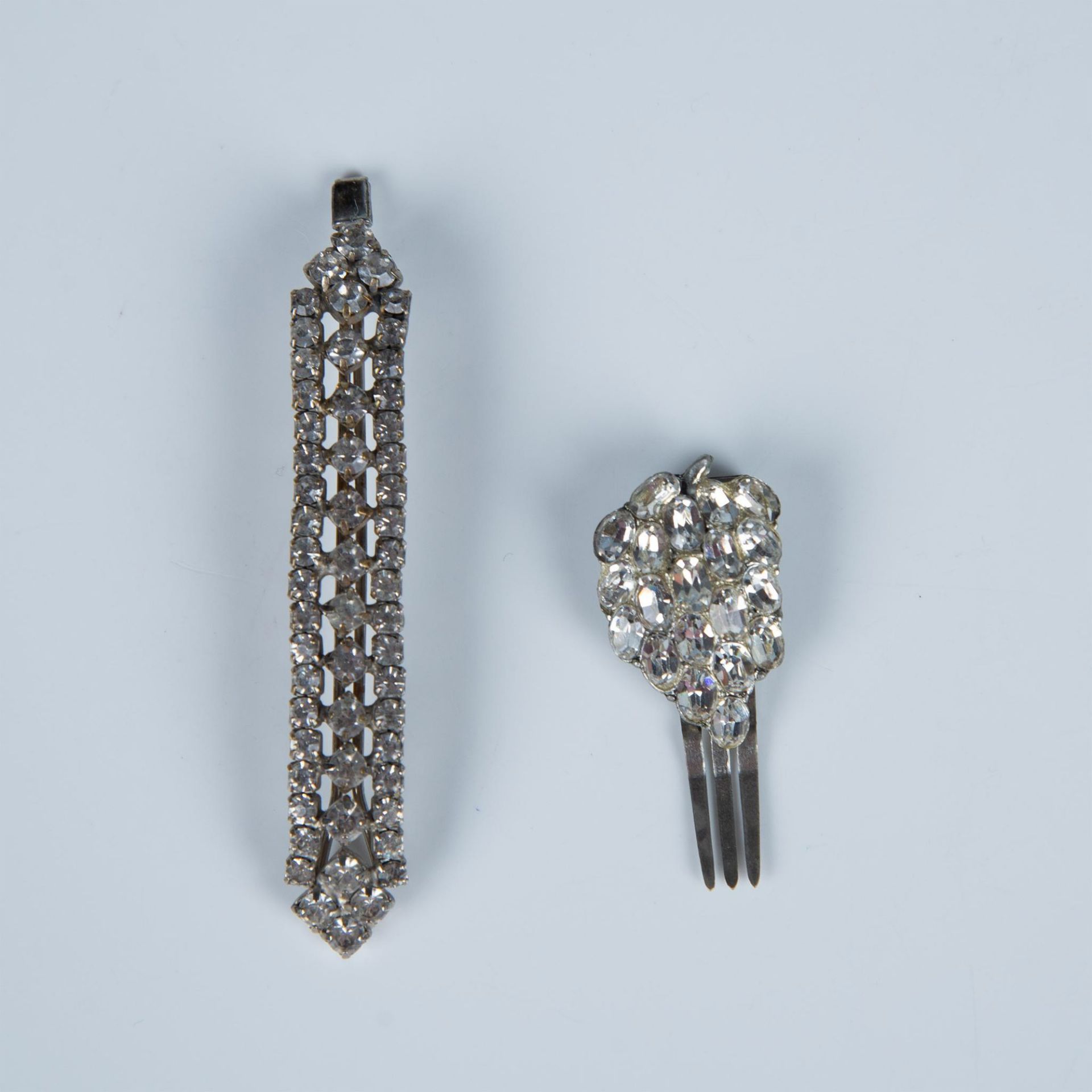 2pc Silver Metal & Rhinestone Hair Clips