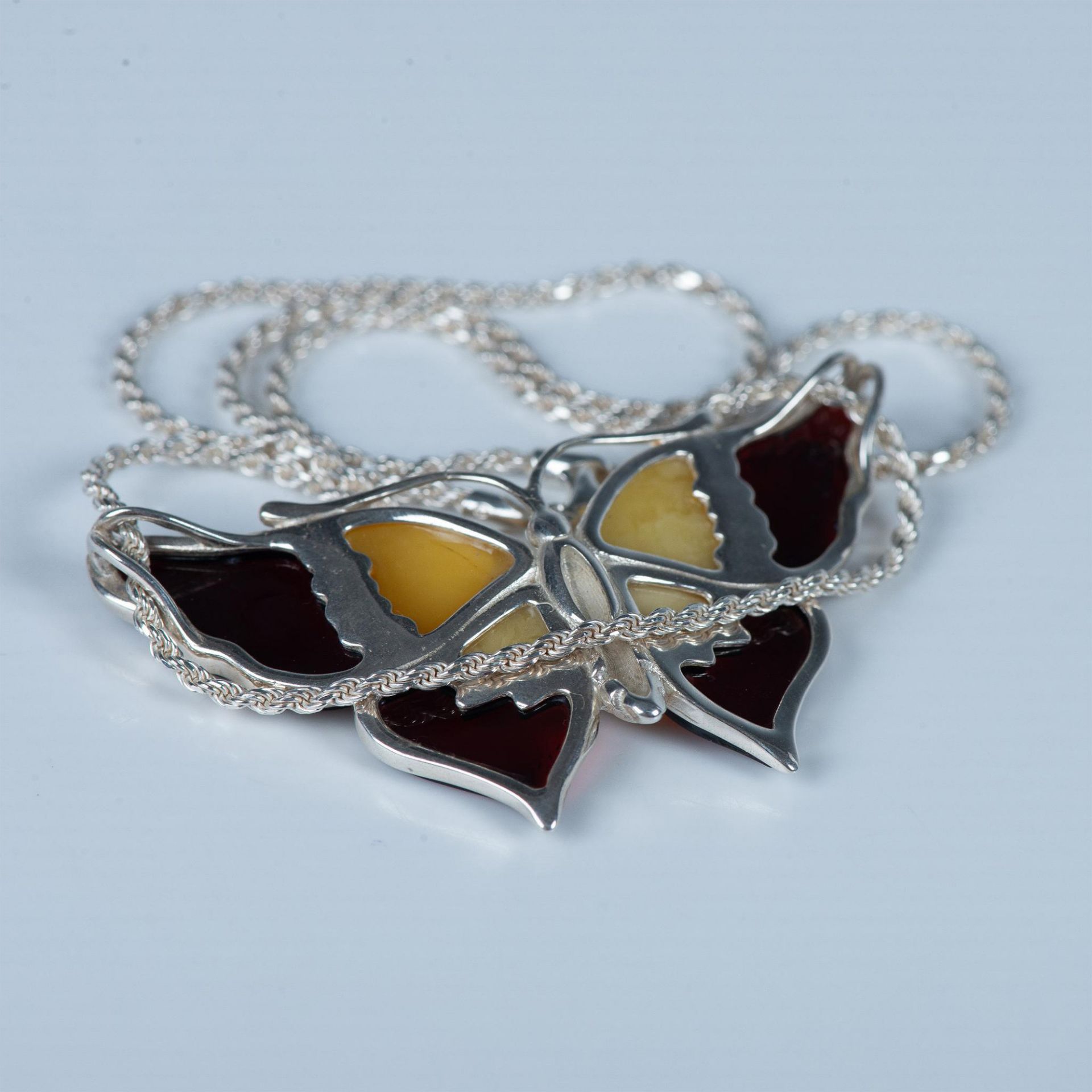 Gorgeous Sterling & Multicolor Amber Butterfly Necklace - Image 6 of 6