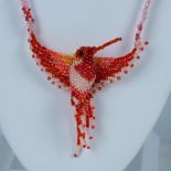 Native American Hand-Woven Beaded Hummingbird Necklace