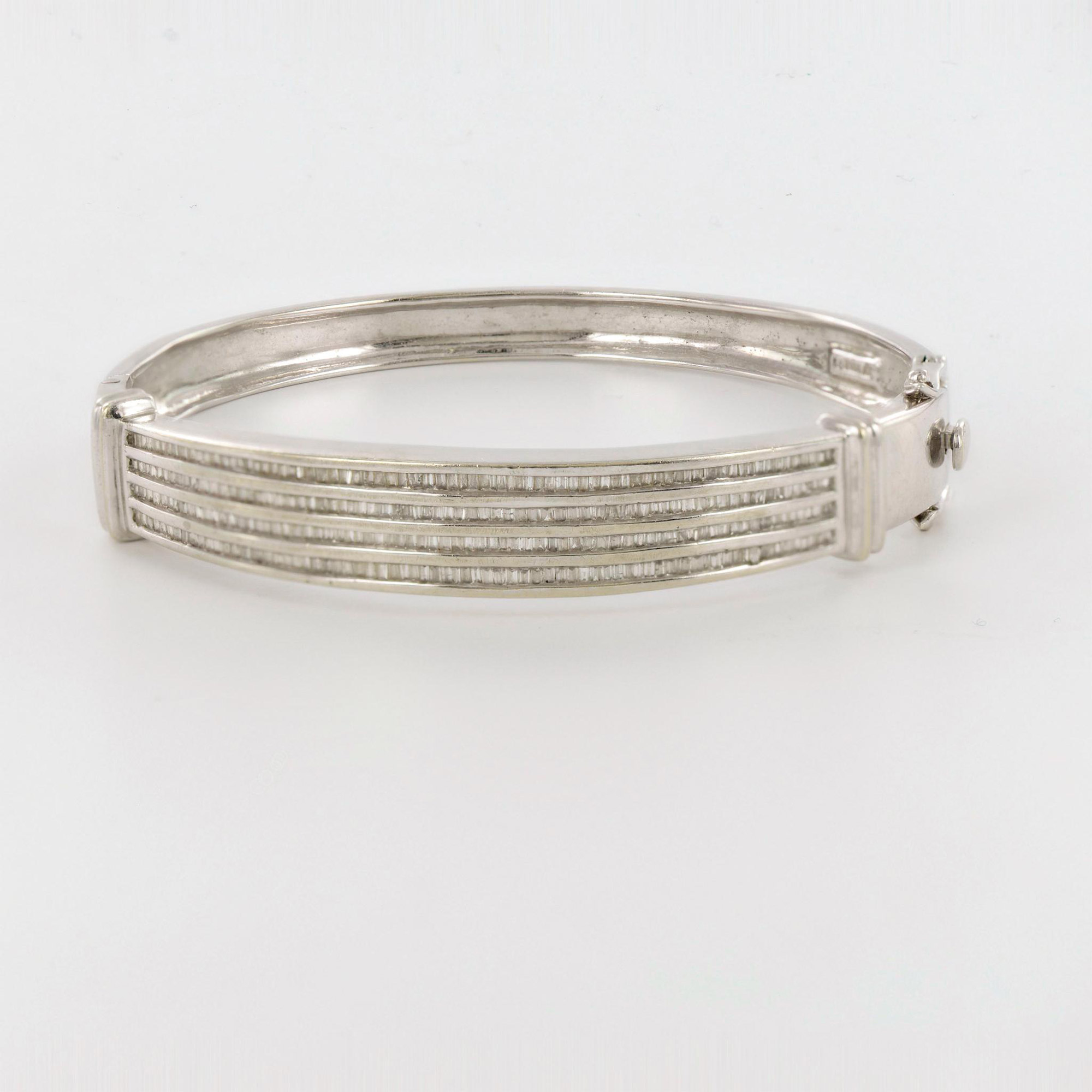 Exquisite Vintage 14K White Gold and Diamond Bangle Bracelet - Image 2 of 7