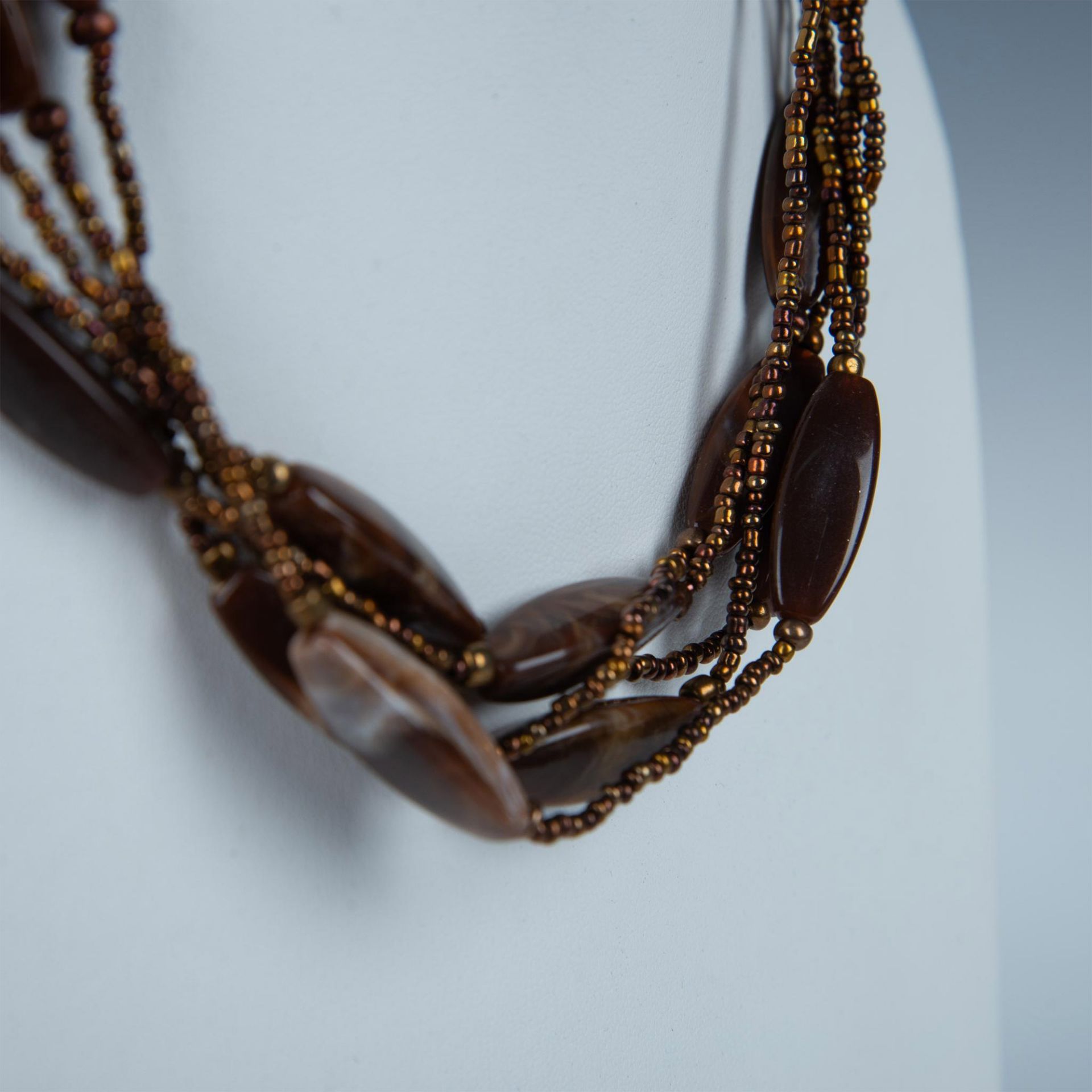 Gorgeous Five-Strand Brown & Bronze Tone Beaded Necklace - Image 2 of 3