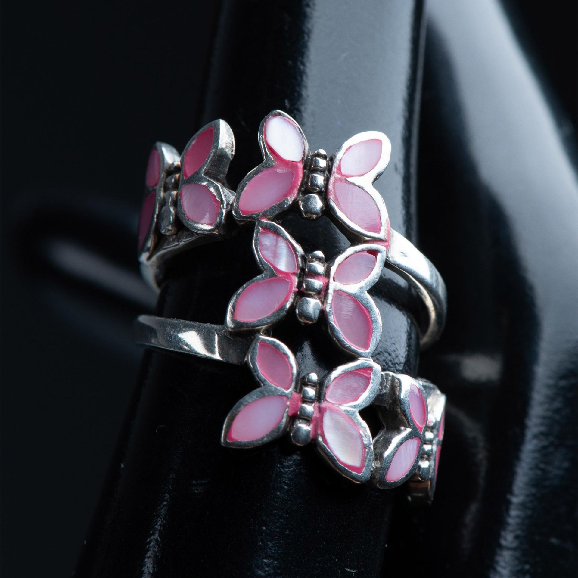 Beautiful Sterling & Pink Mother of Pearl Butterfly Ring - Bild 5 aus 5