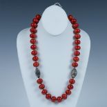Handmade Native American Chunky Red Coral Bead Necklace
