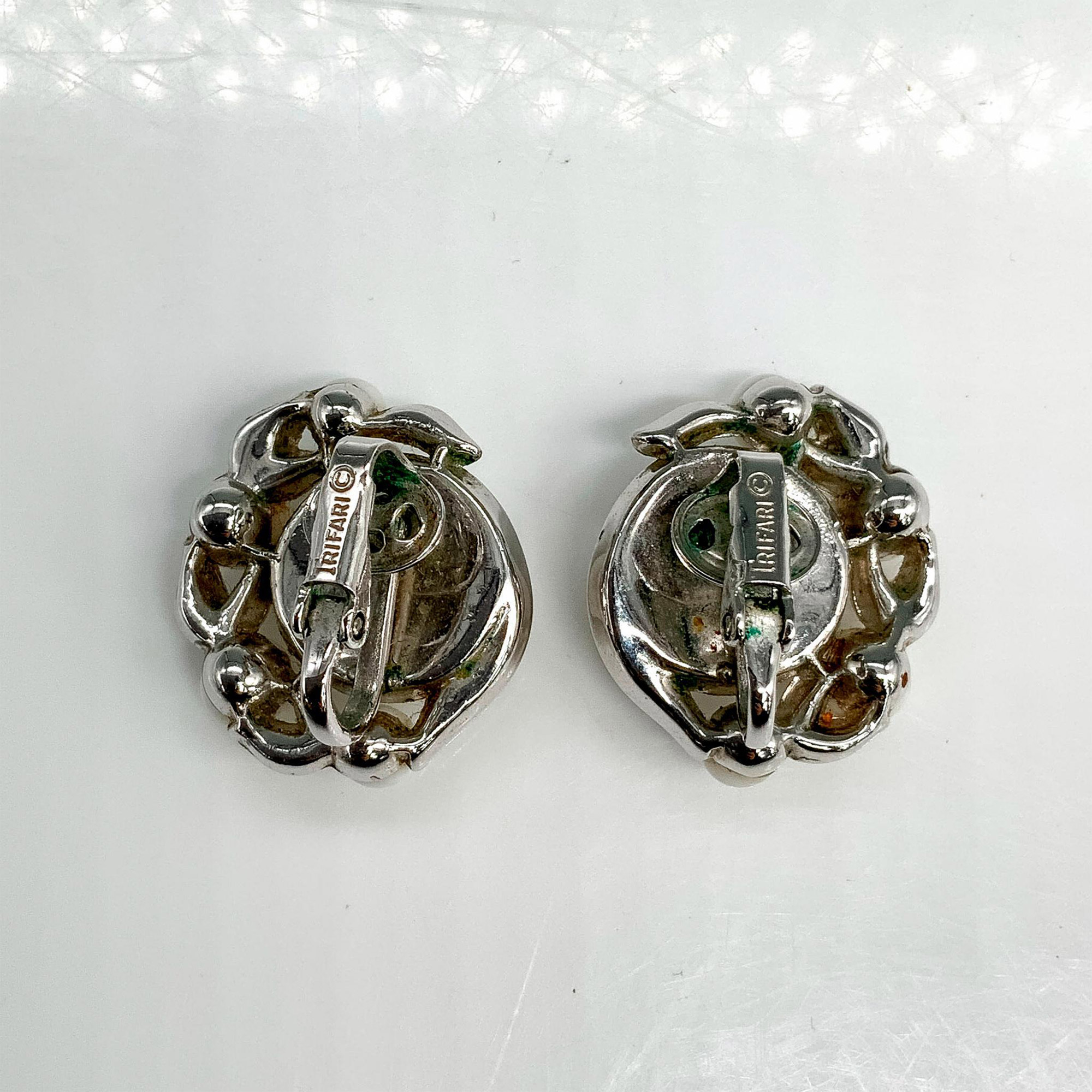 Trifari Silver Tone and White Cabochon Clip-On Earrings - Image 2 of 2