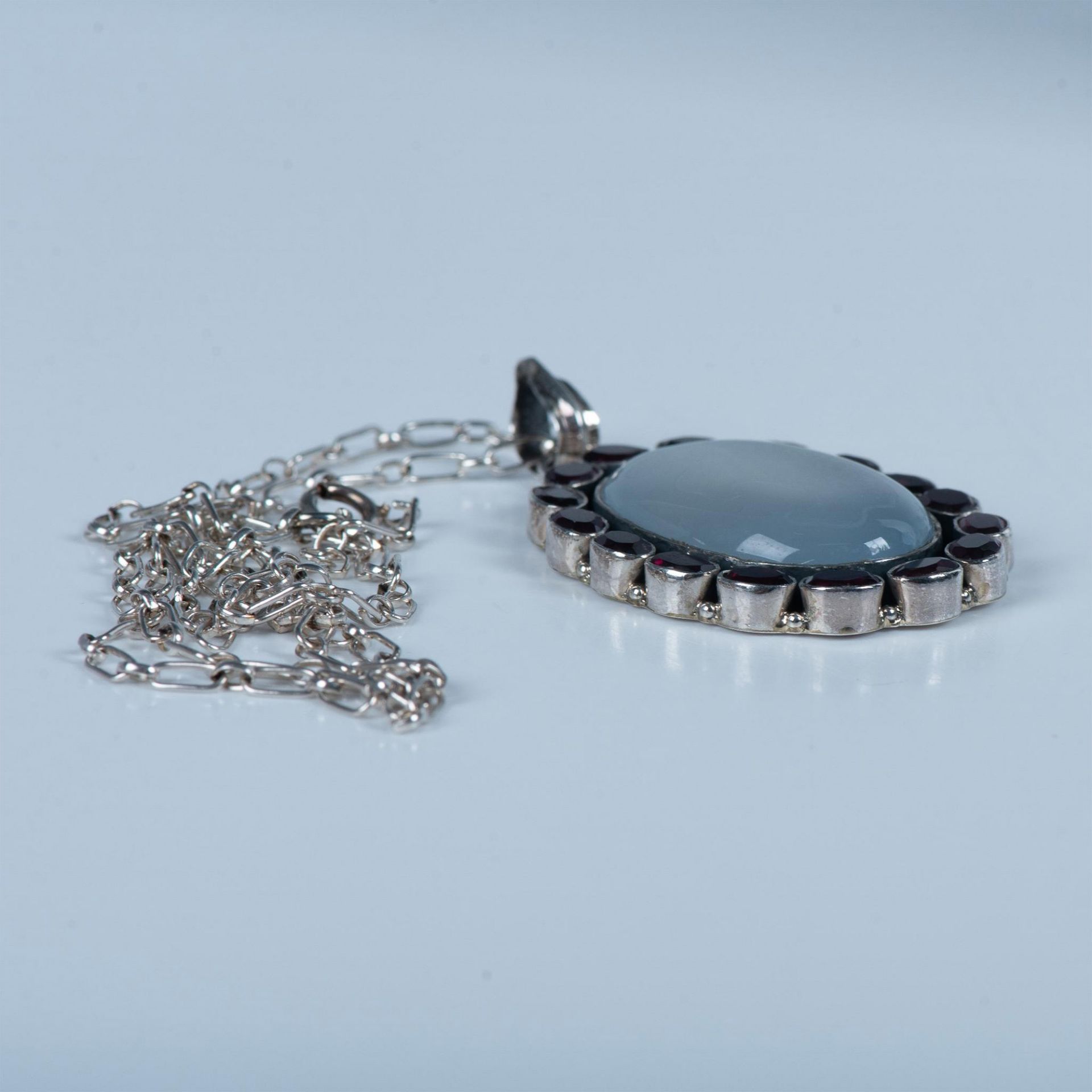 Vintage Sterling Silver, Moonstone & Garnet Pendant Necklace - Bild 4 aus 7