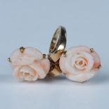Beautiful Carved Pink Angel Skin Coral Rose Flower Ring