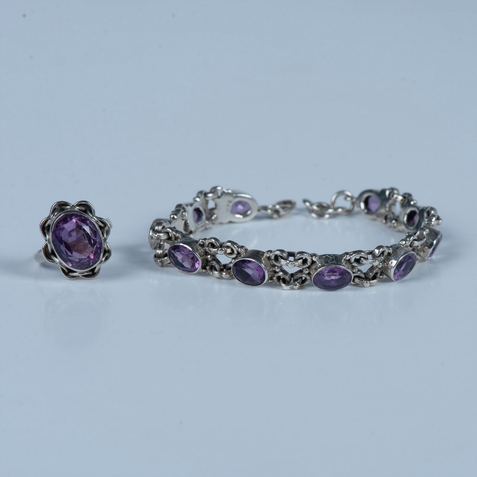 2pc Gorgeous Sterling Silver and Amethyst Ring & Bracelet