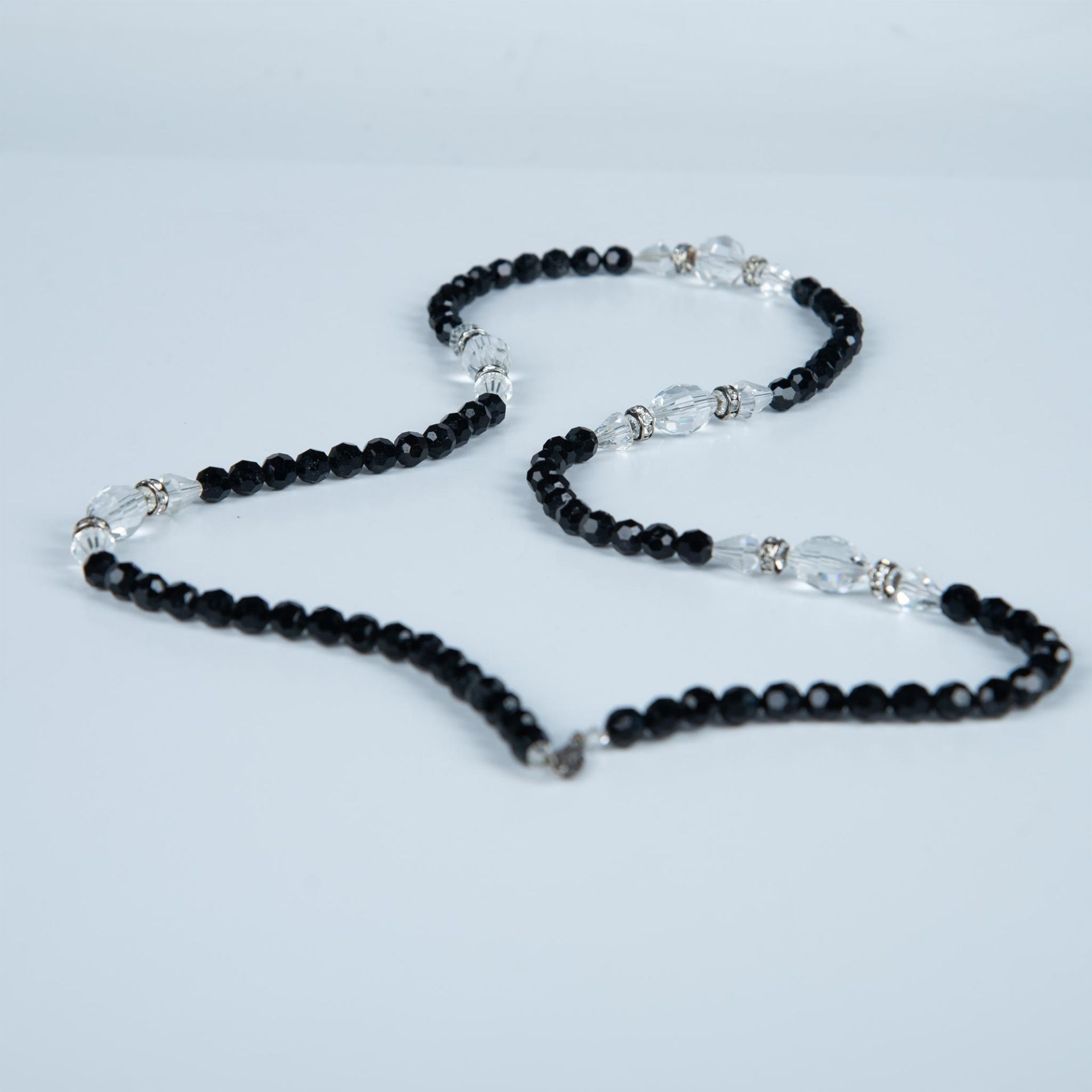 Classy Long Black and Clear Faceted Bead Necklace - Image 3 of 3