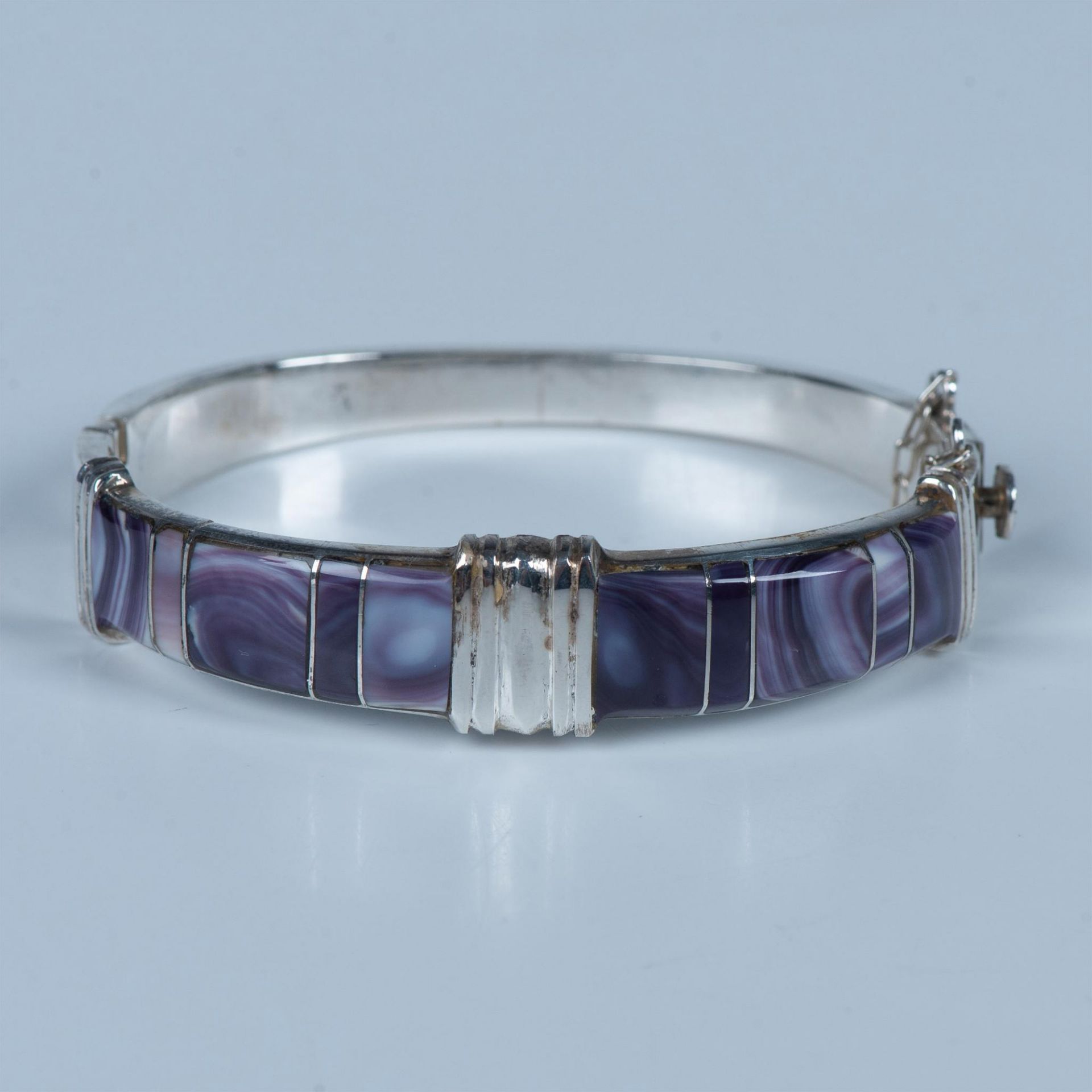 Native American Sterling Silver & Wampum Inlay Bracelet