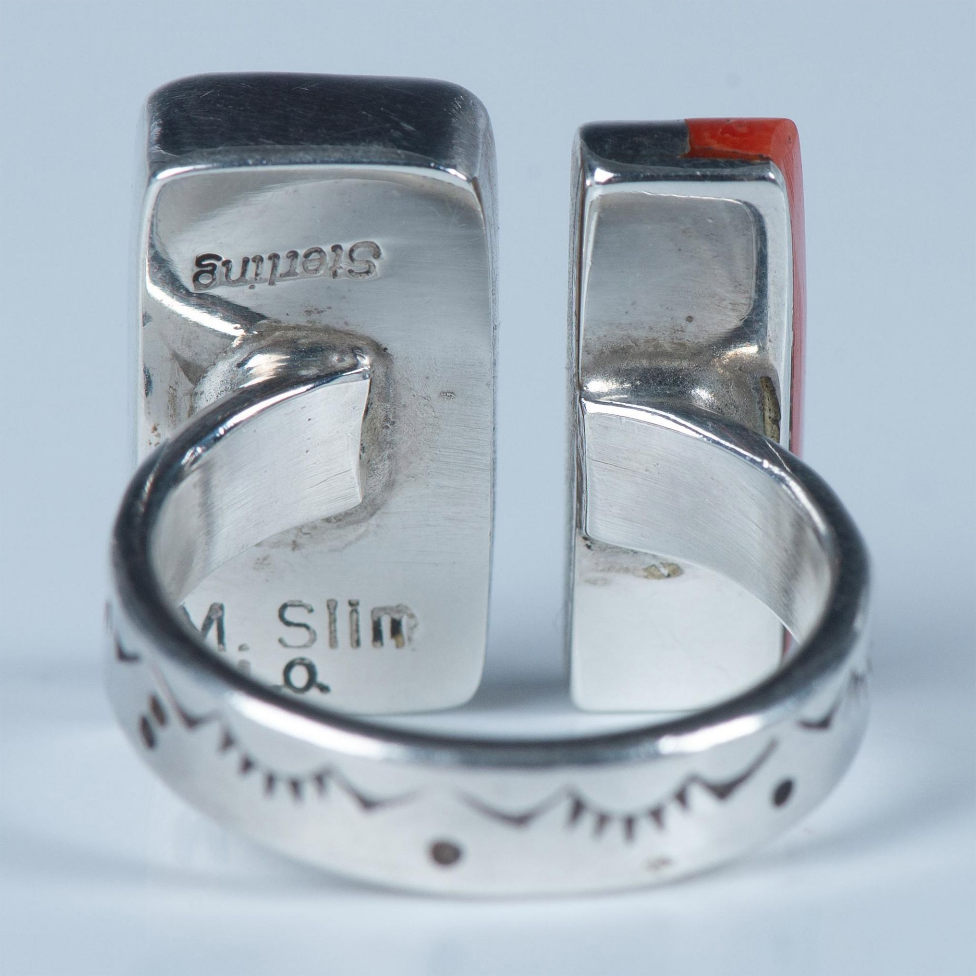 M. Slim Navajo Sterling, Coral & Wild Horse Magnesite Ring - Image 6 of 7