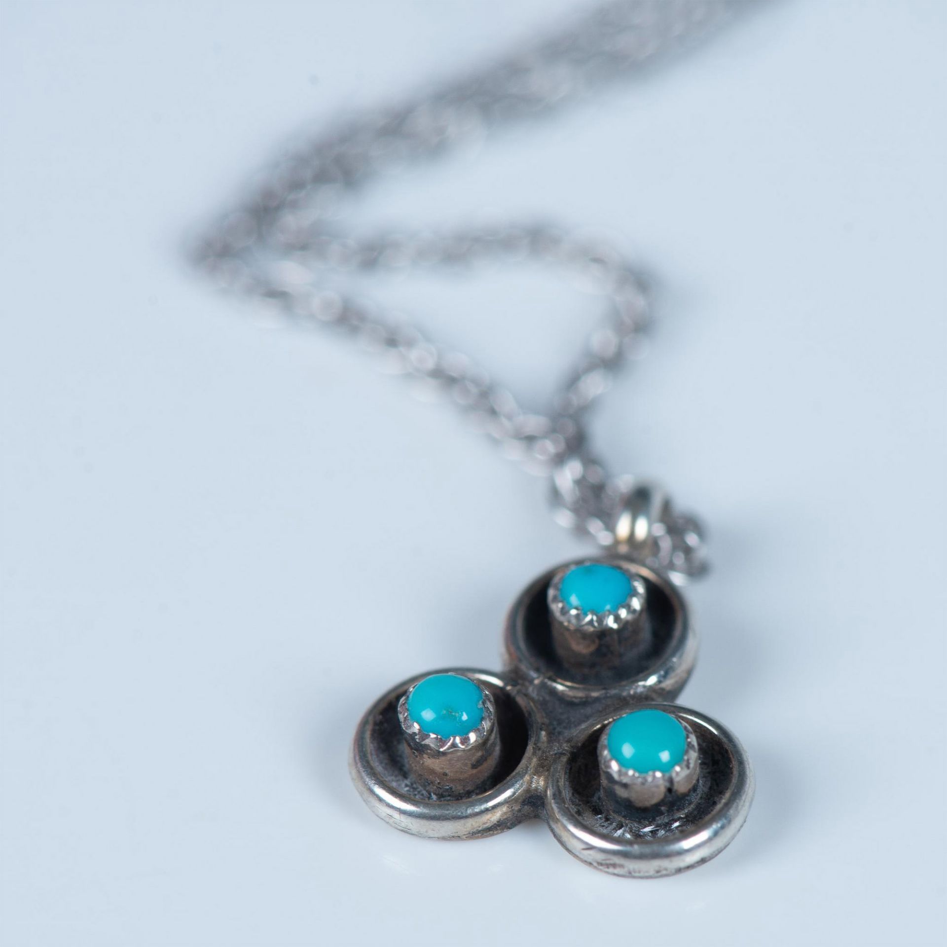 Cute Small Sterling Silver & Turquoise Necklace - Image 5 of 5