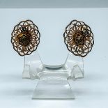 Pair of Vintage Gold Tone Fillagree & Rose Clip-On Earrings