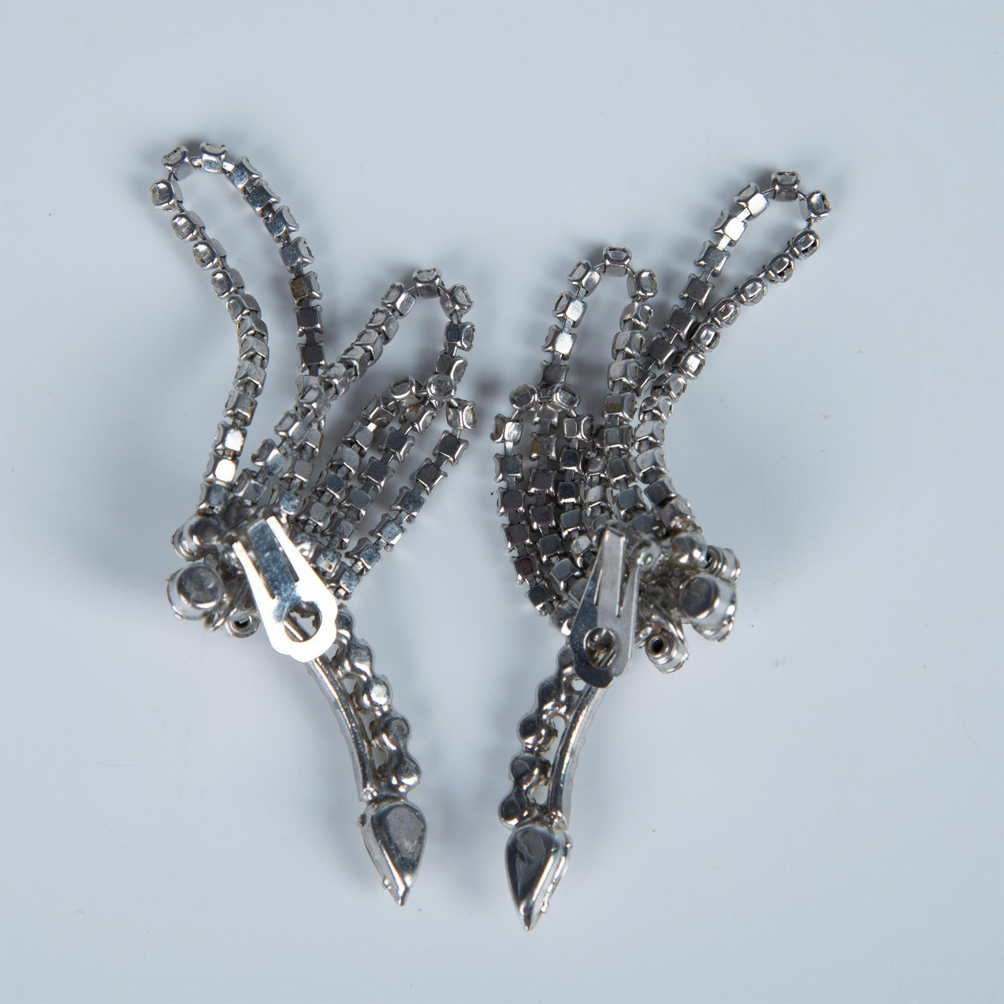 Fabulous Silver Metal & Rhinestone Clip-On Climber Earrings - Image 2 of 3