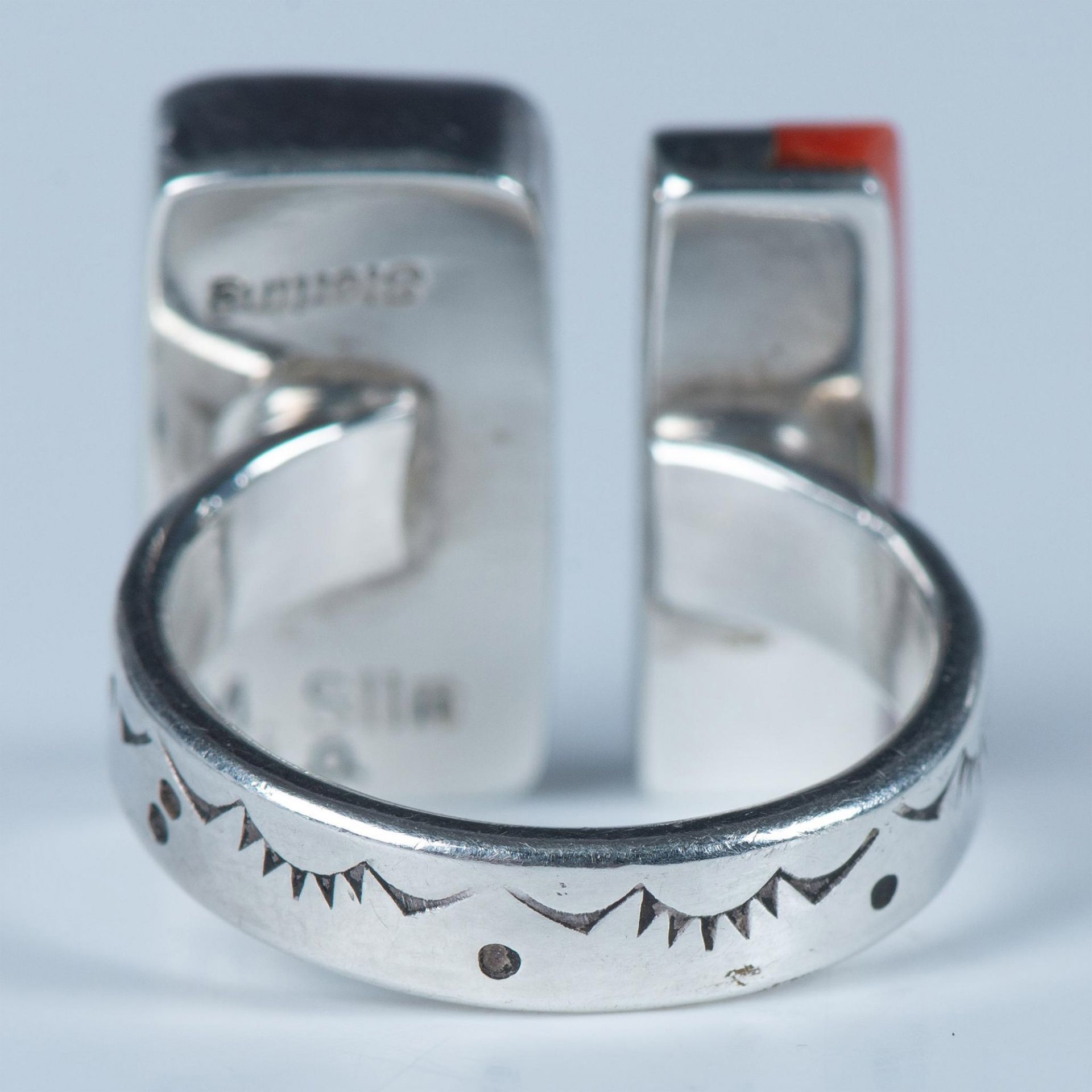 M. Slim Navajo Sterling, Coral & Wild Horse Magnesite Ring - Image 5 of 7