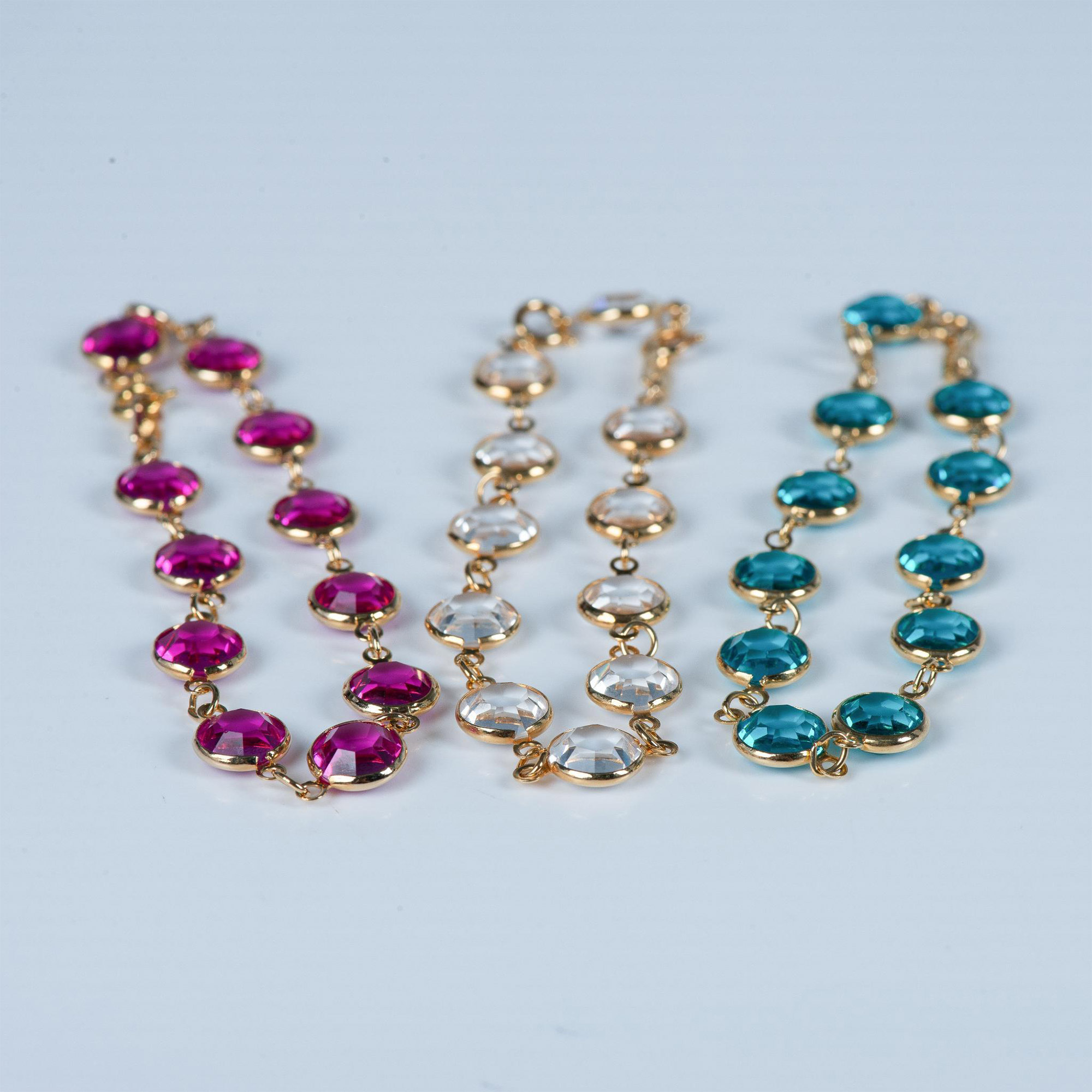 3pc Swarovski Teal, Pink & Clear Crystal Link Bracelets - Image 2 of 5