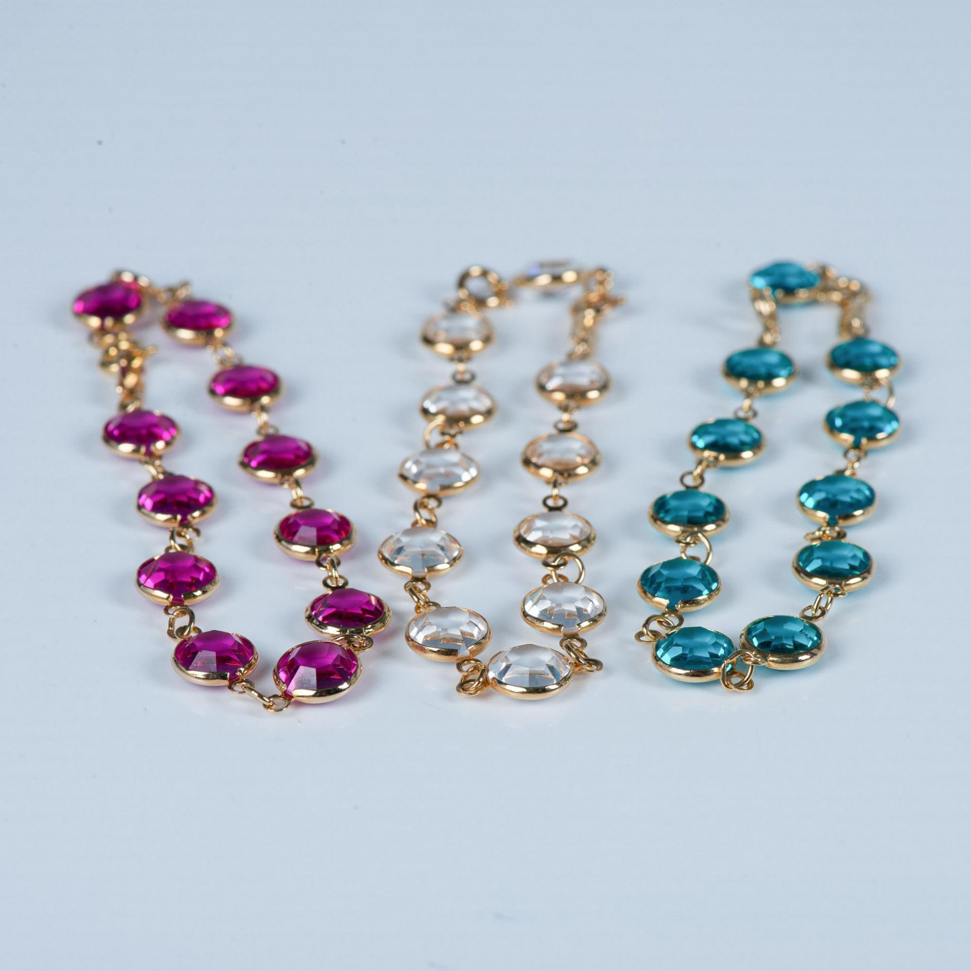 3pc Swarovski Teal, Pink & Clear Crystal Link Bracelets - Bild 2 aus 5