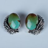 Peterson Johnson Navajo Sterling & Turquoise Clip Earrings