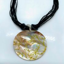 Hand-Painted Mother Of Pearl Medallion Pendant Necklace