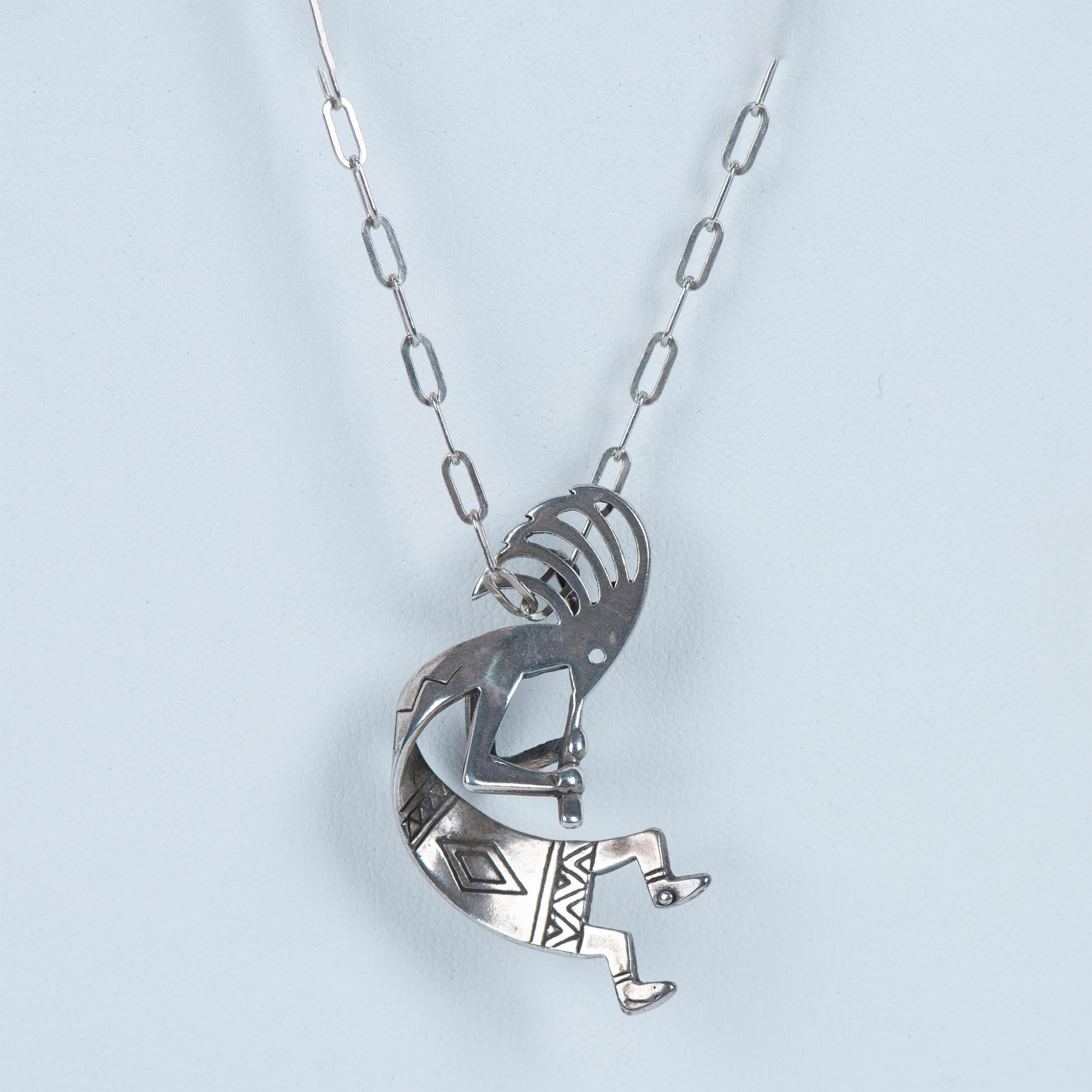 Native American Handmade Sterling Silver Kokopelli Necklace - Image 4 of 4
