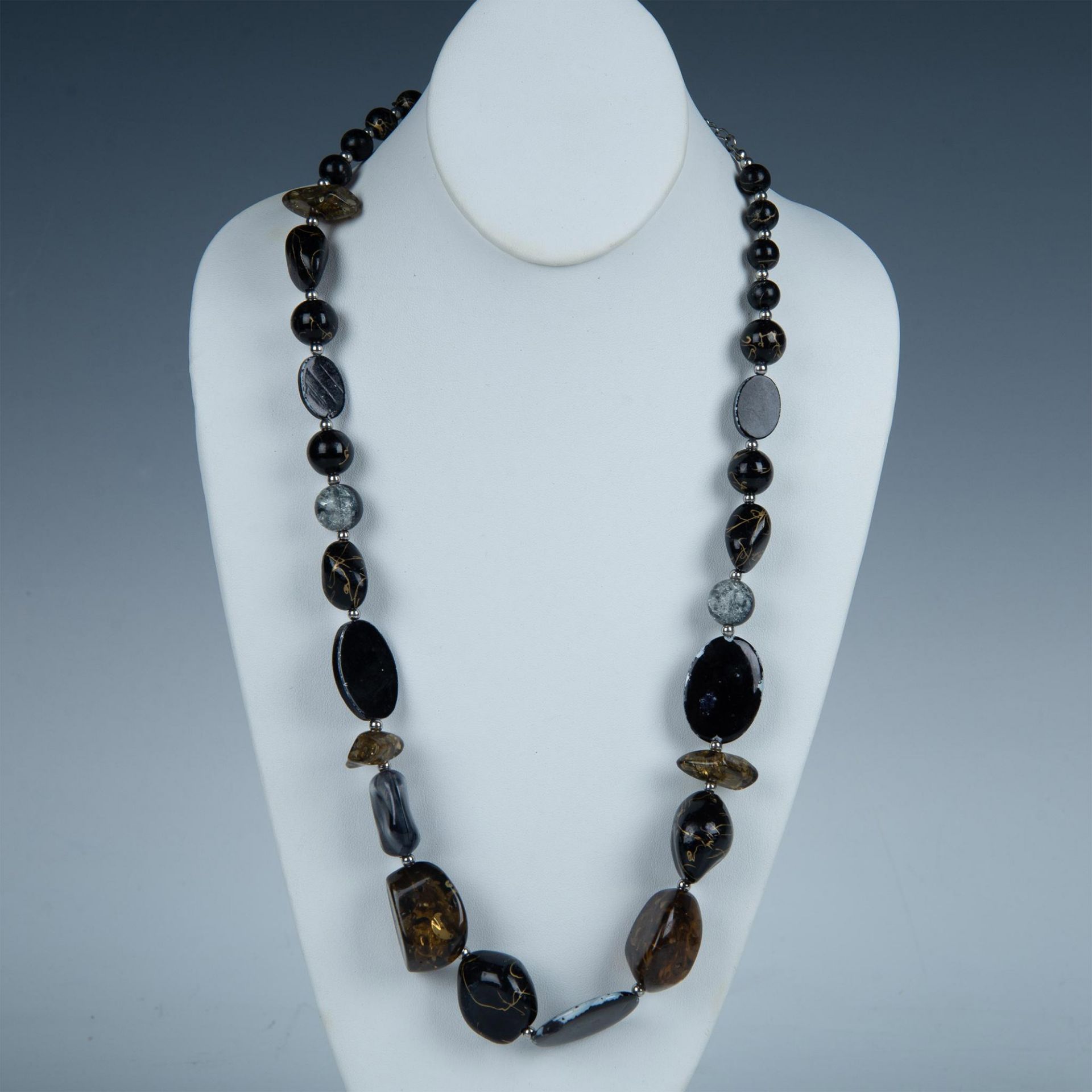 Gorgeous Faux Amber and Black Bead Necklace