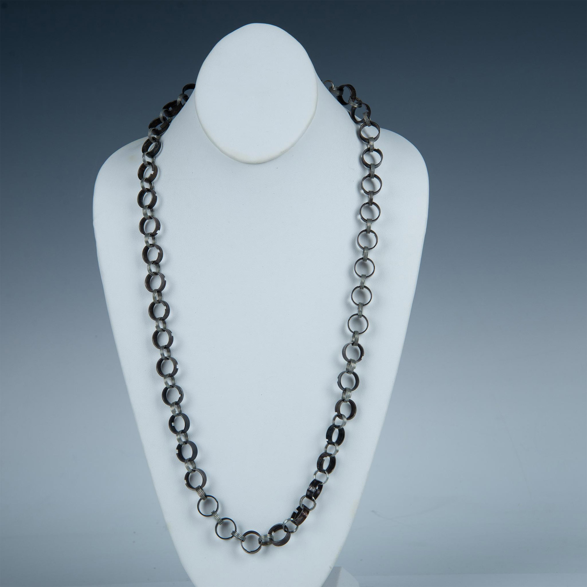 Industrial Chainmail Inspired Silver Metal Ring Necklace