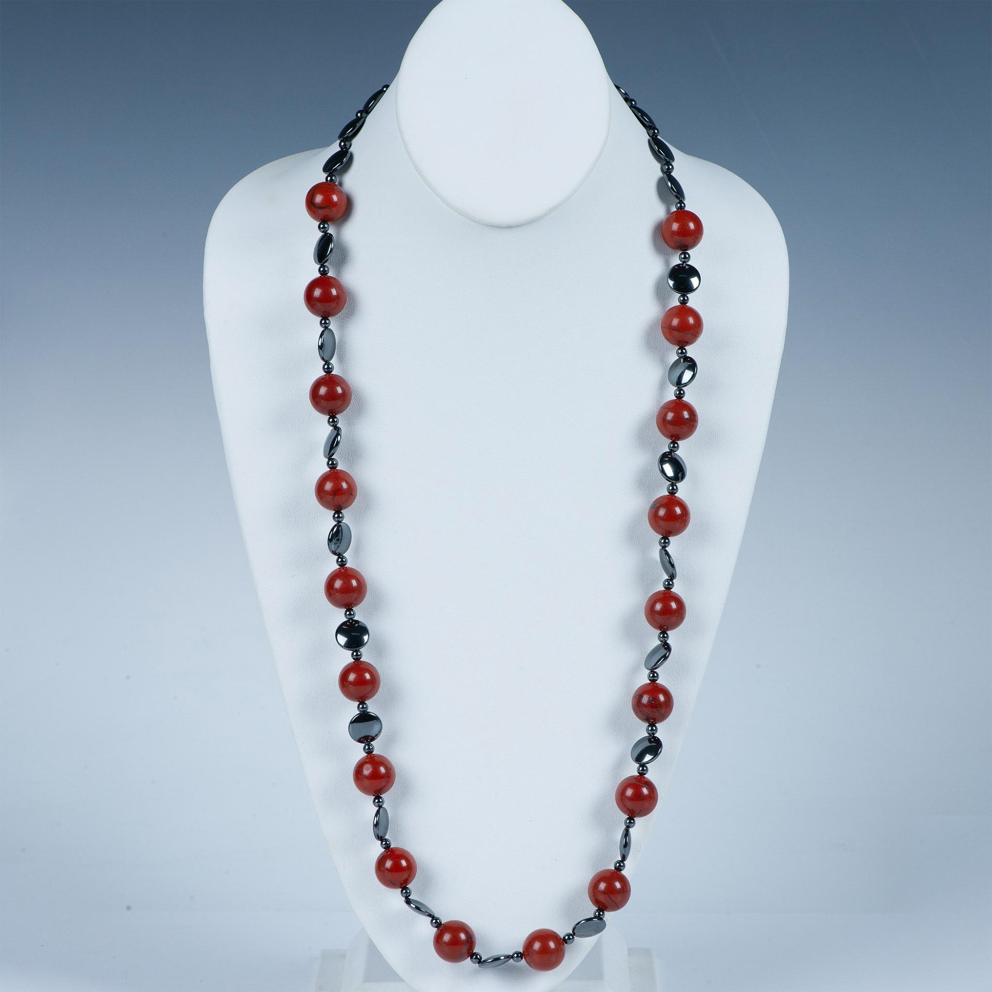 2pc Red Jasper and Hematite Beaded Necklace & Clip Earrings - Image 3 of 4