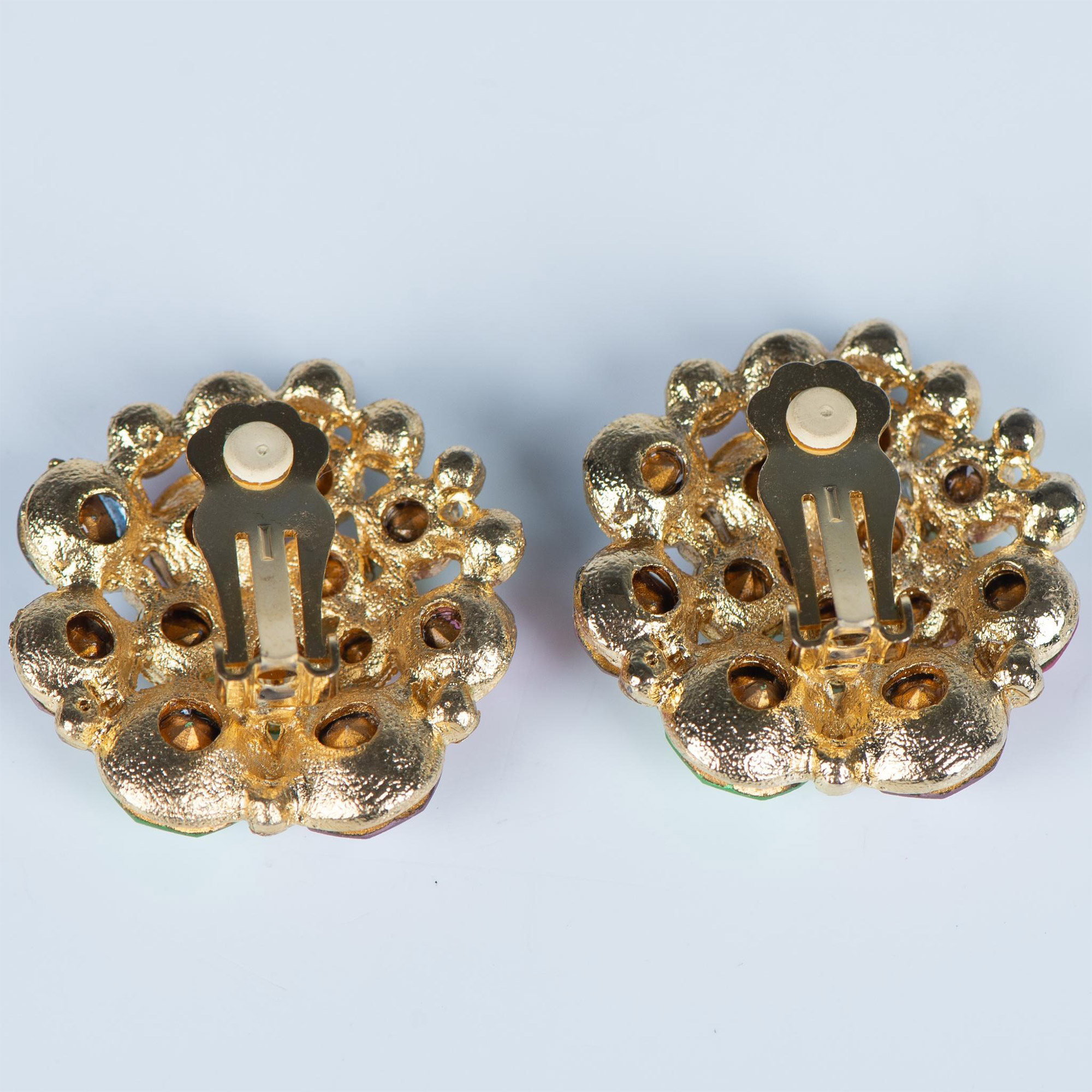 Fabulous Gold Metal & Rhinestone Cluster Clip-On Earrings - Image 2 of 4
