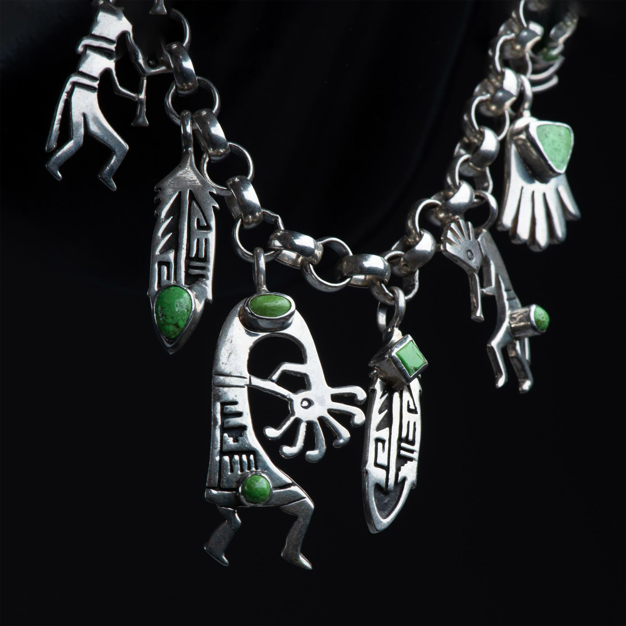 R. Coriz Kewa Sterling & Green Turquoise Kokopelli Bracelet - Image 4 of 4