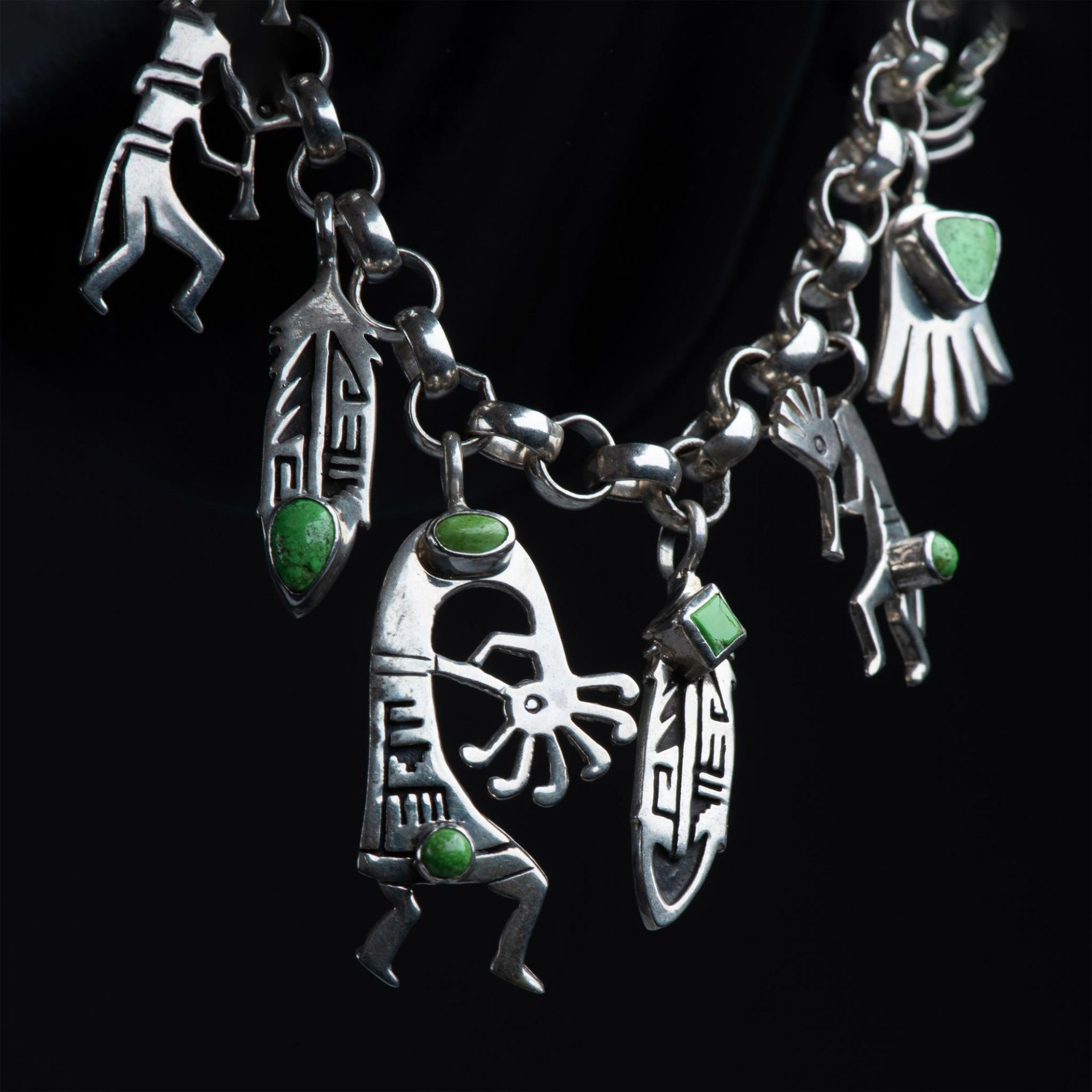 R. Coriz Kewa Sterling & Green Turquoise Kokopelli Bracelet - Bild 4 aus 4