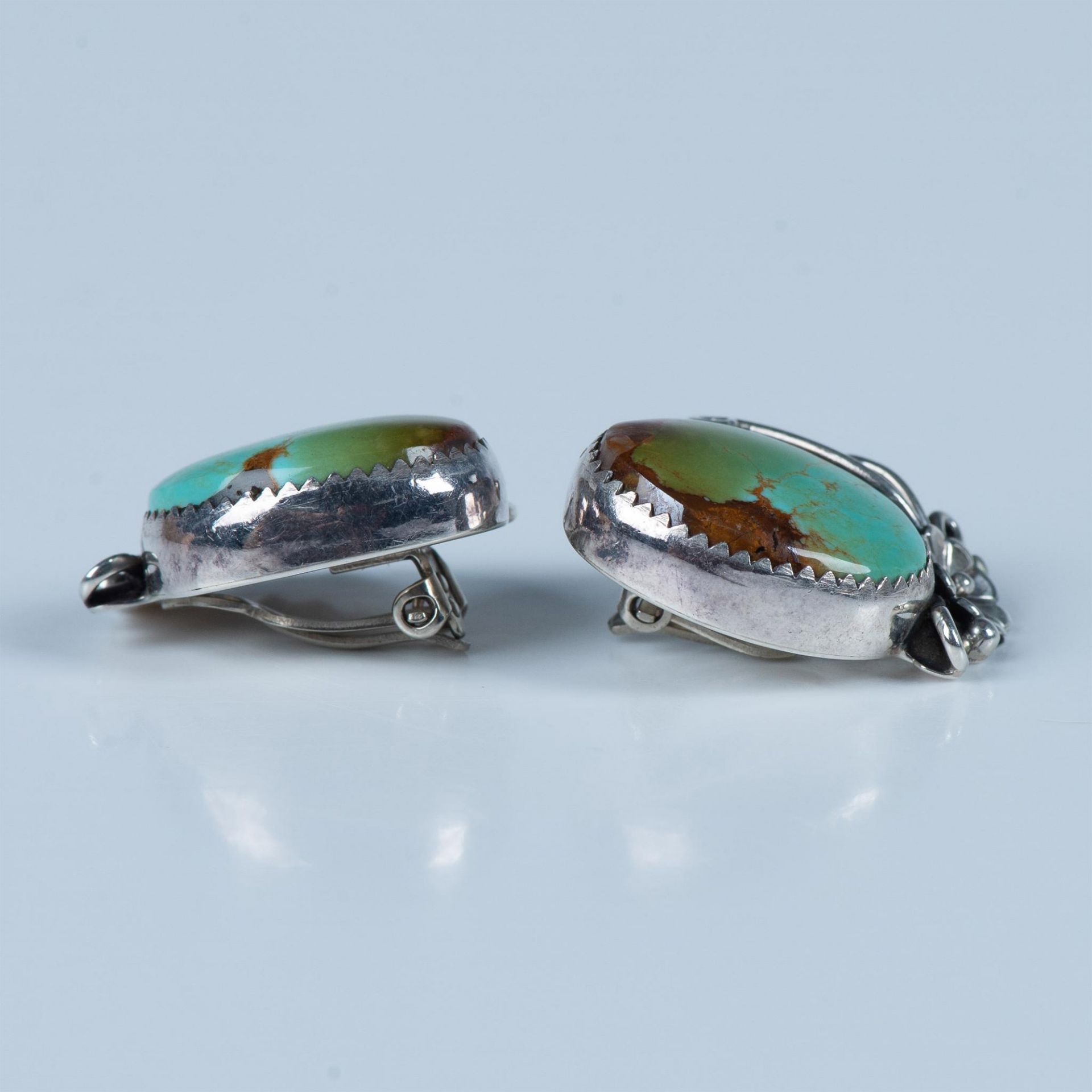 Peterson Johnson Navajo Sterling & Turquoise Clip Earrings - Image 4 of 4